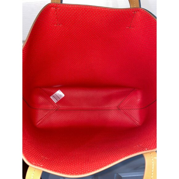 New Mark & Graham Large Perforated Tan Leather Tote Bag With Red Interior & Adju - Picture 4 of 9